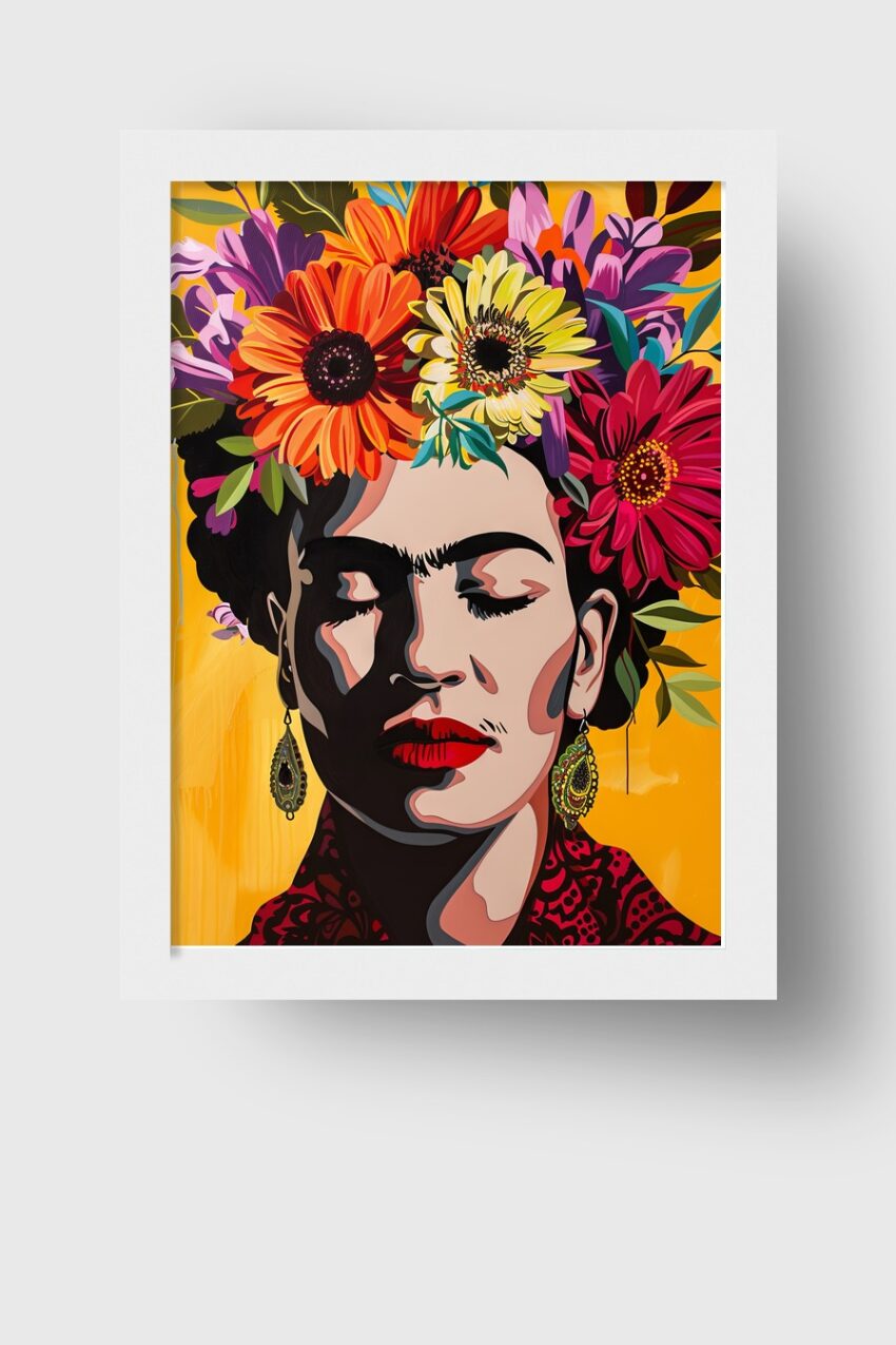 Digitale Kunst Poster Frauenportrait bunter Blumenkranz