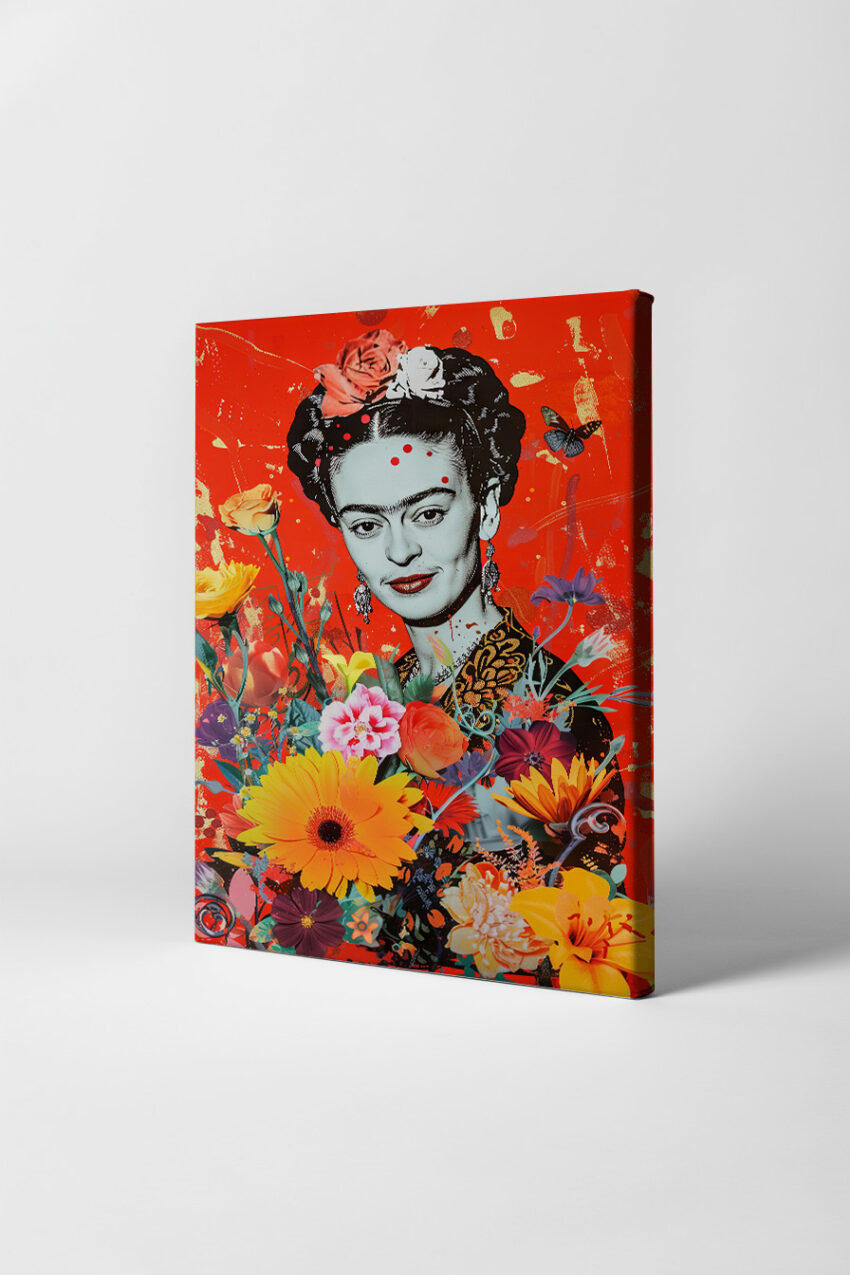 Digitale Kunst Poster Frida Kahlo Porträt Blumen rot