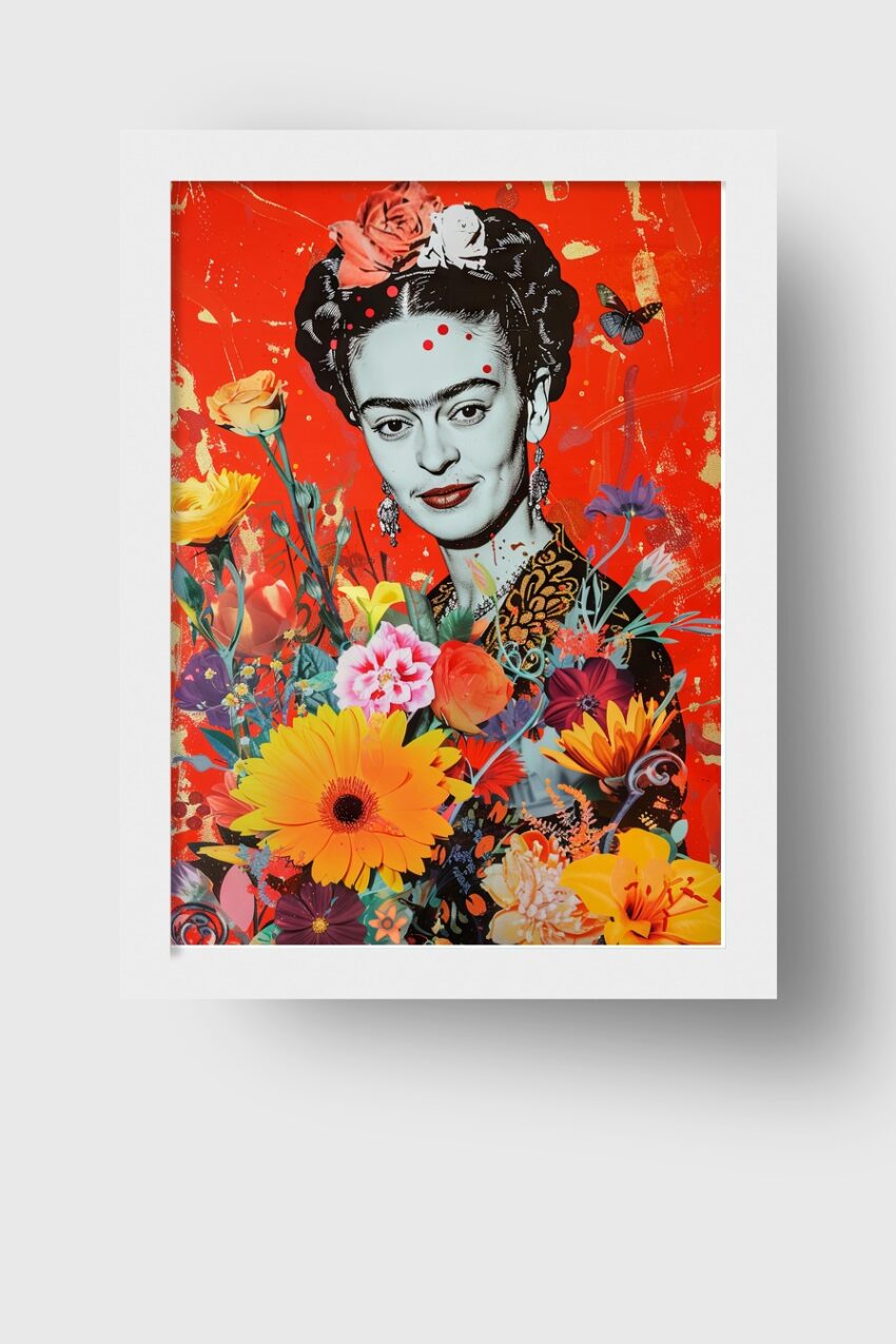 Digitale Kunst Poster Frida Kahlo Porträt Blumen rot