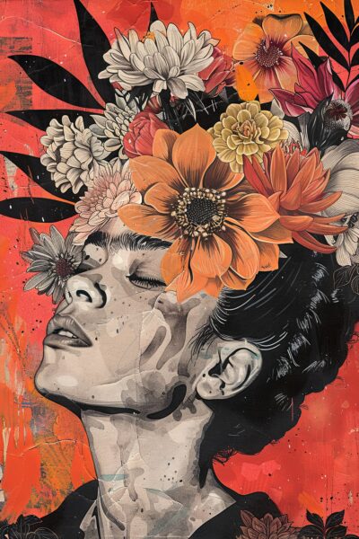 Frau mit Blumen Gerahmt