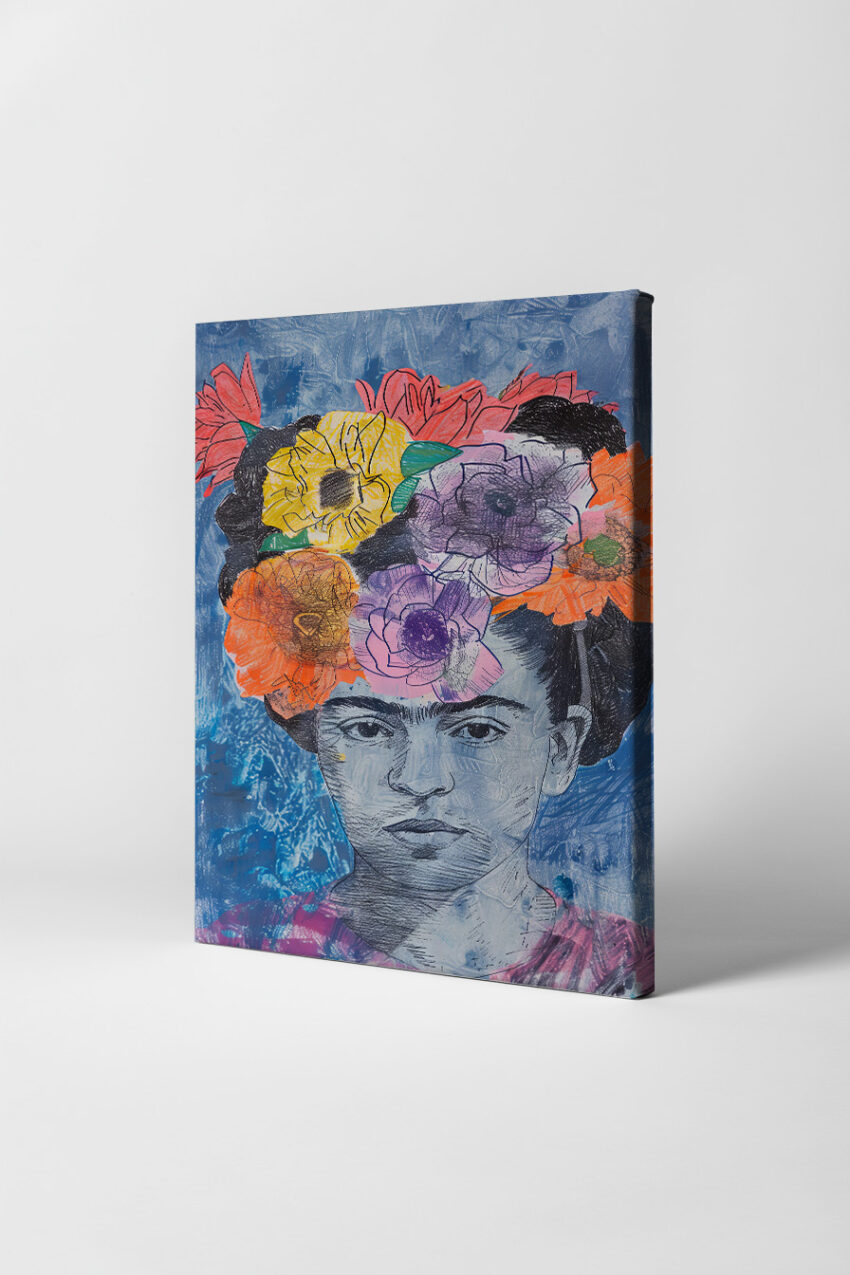 Illustration Poster Frau Blumenkranz retro bunt