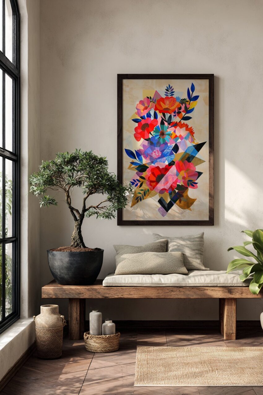 Grafik Poster Blumen Collage bunt geometrisch