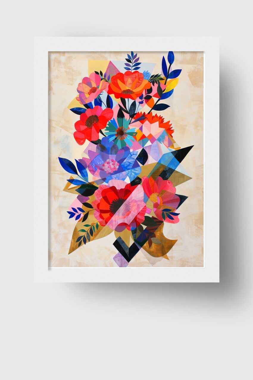 Grafik Poster Blumen Collage bunt geometrisch