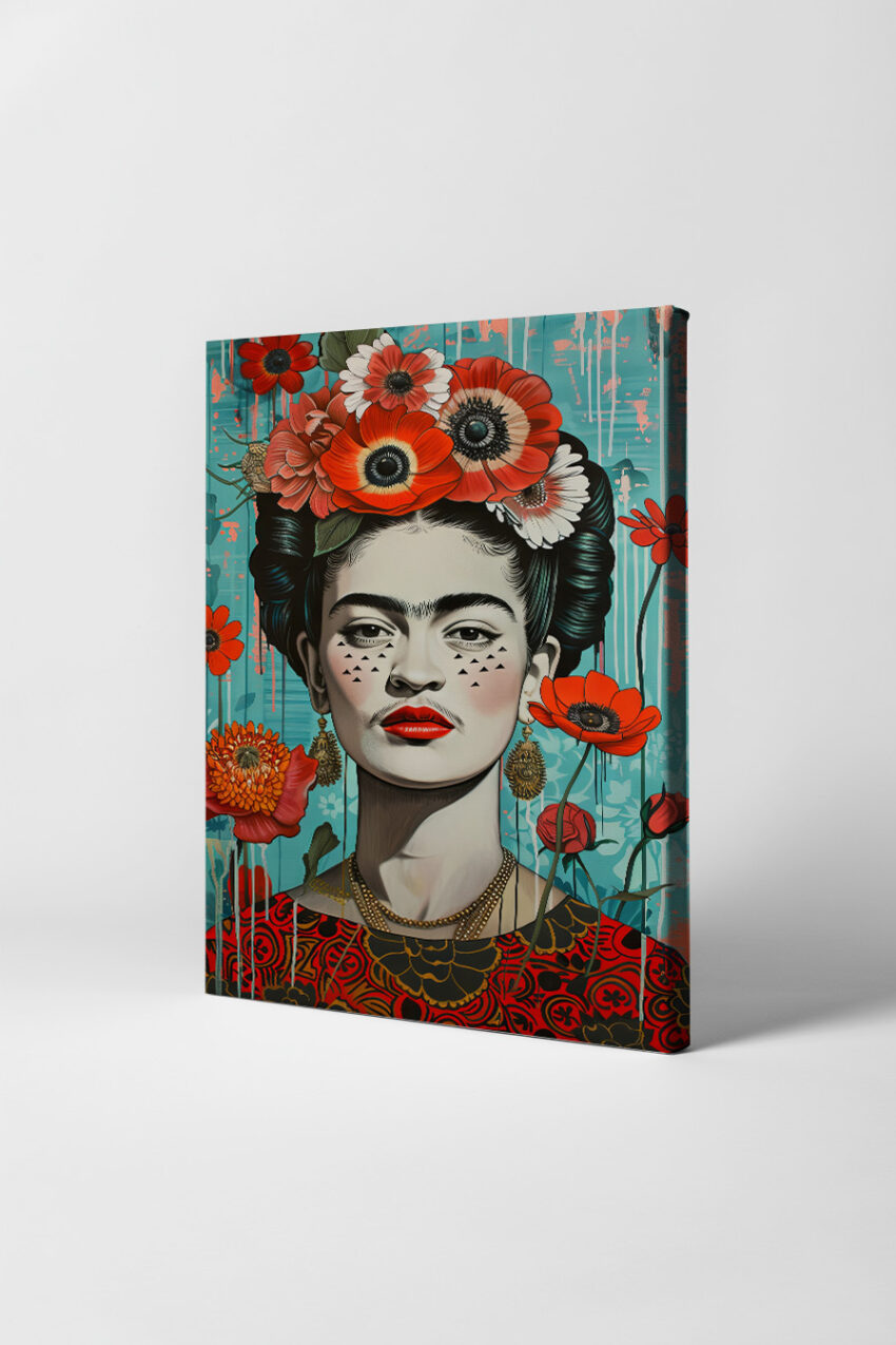 Illustration Poster Frau Blumenkranz rot