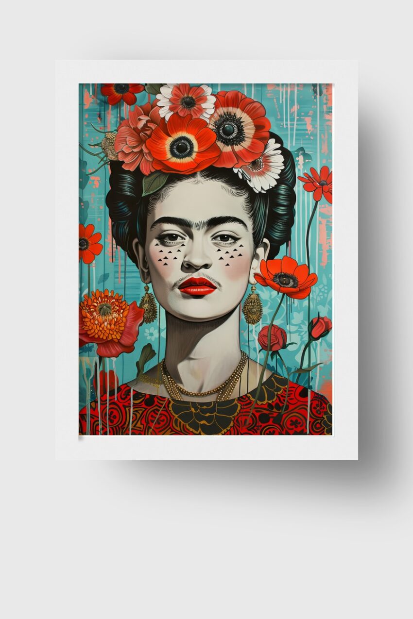 Illustration Poster Frau Blumenkranz rot