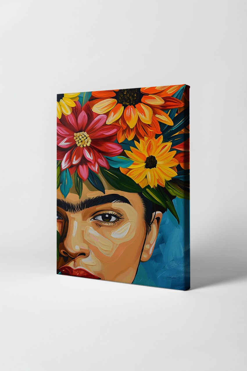 Digitale Kunst Poster Gesicht Blumenkranz bunt Frau