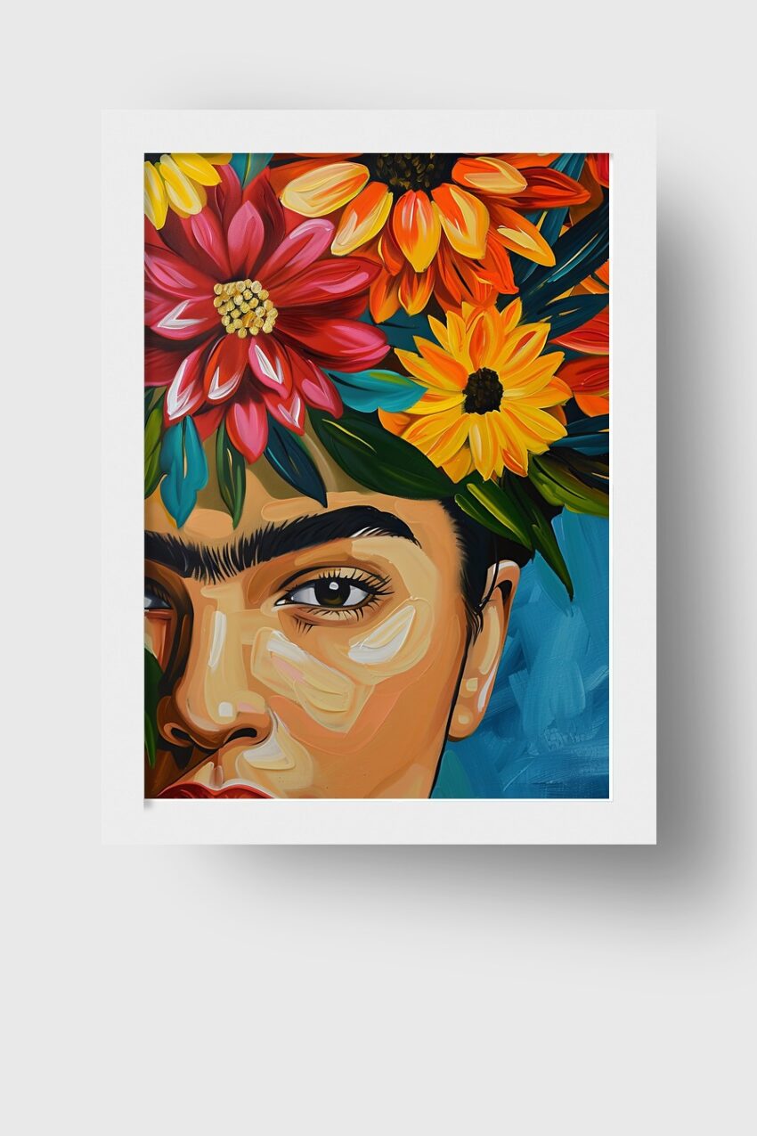 Digitale Kunst Poster Gesicht Blumenkranz bunt Frau