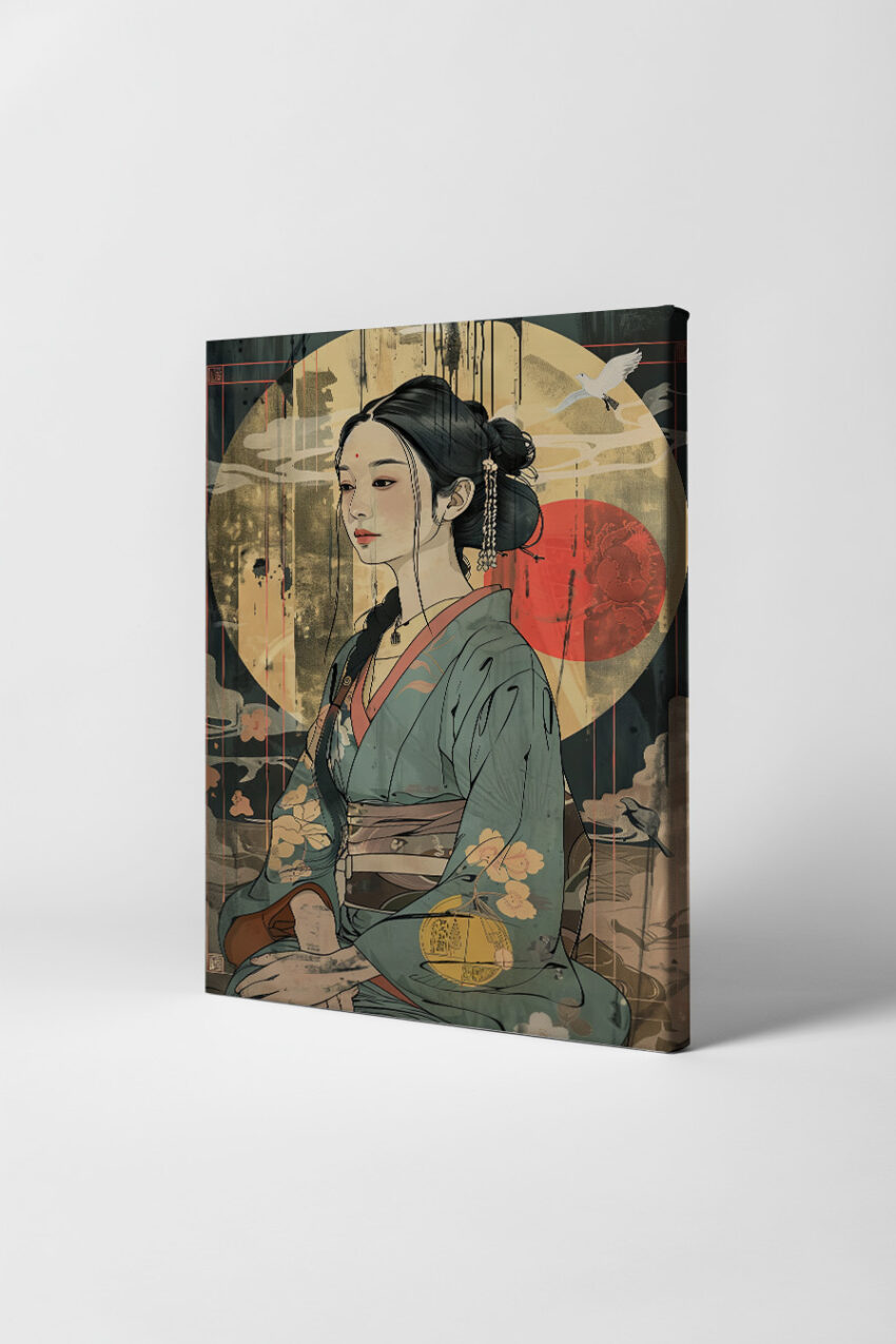 Illustration Poster Japanische Frau traditionell Kimono