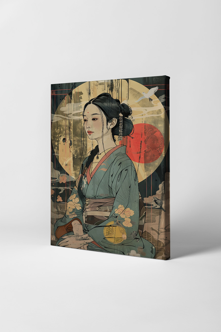 Illustration Poster Japanische Frau traditionell Kimono