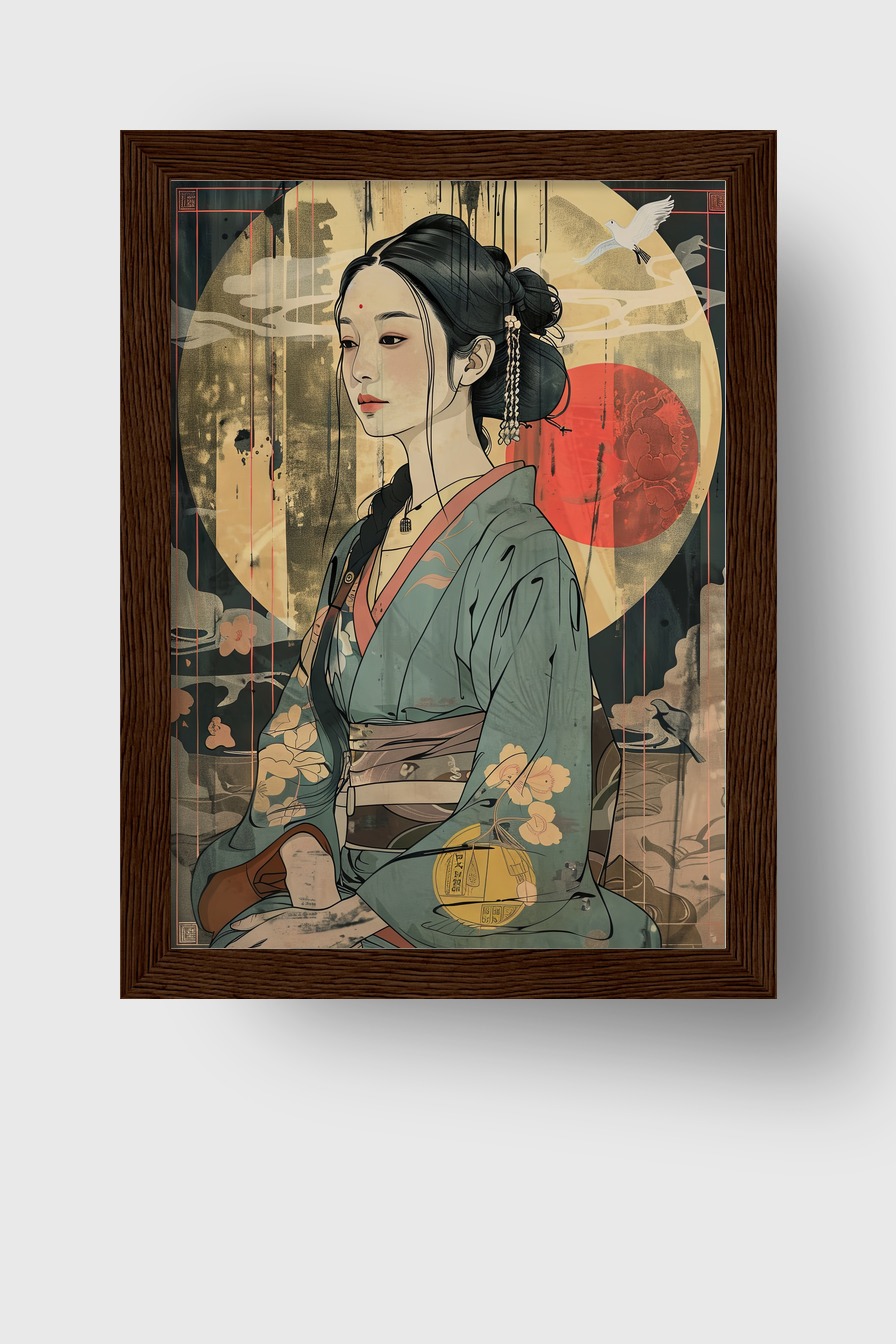 Illustration Poster Japanische Frau traditionell Kimono