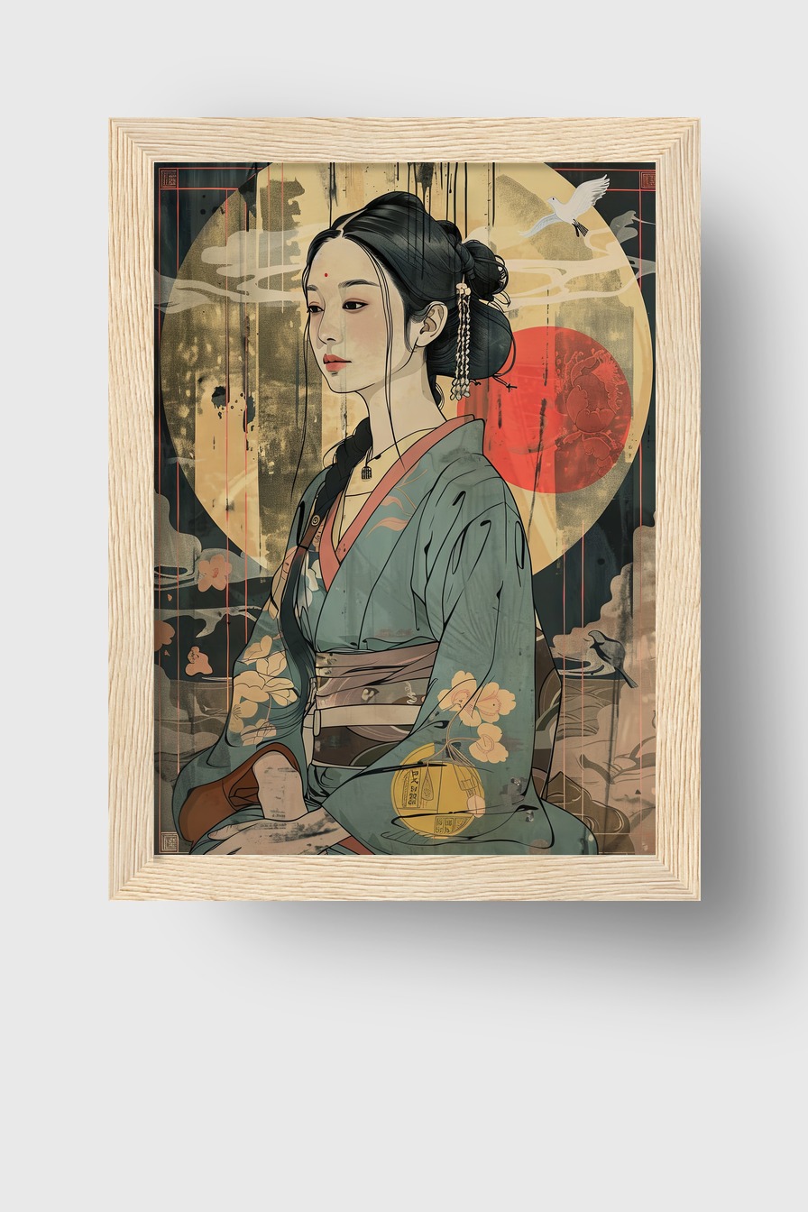 Illustration Poster Japanische Frau traditionell Kimono