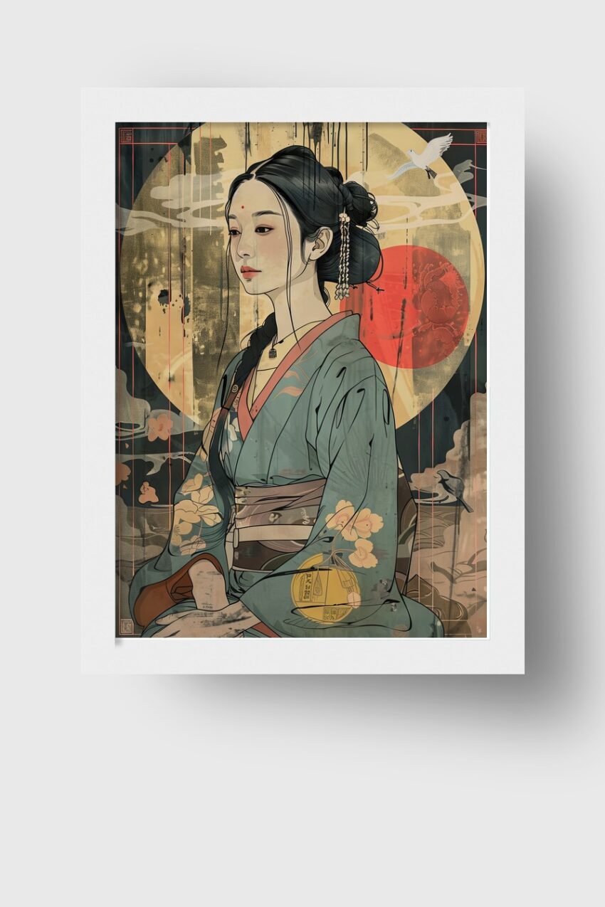 Illustration Poster Japanische Frau traditionell Kimono
