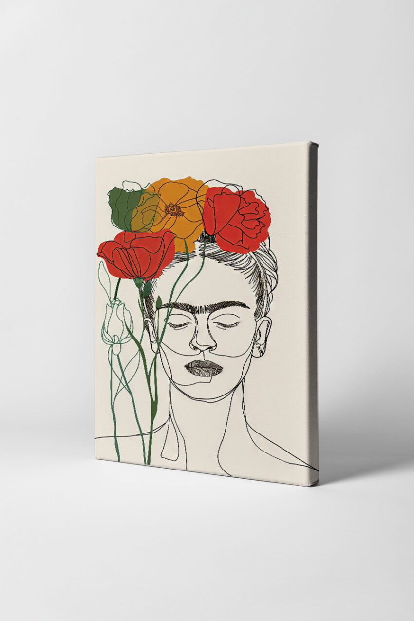 Illustration Poster Frida Blumen schwarz-rot orange