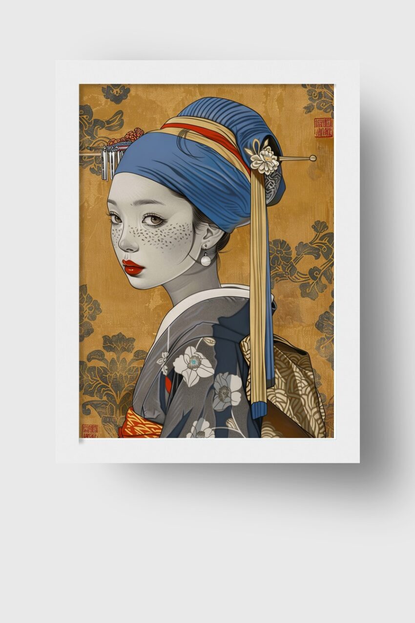 Digitale Kunst Poster Frau Porträt Ornament blau rot