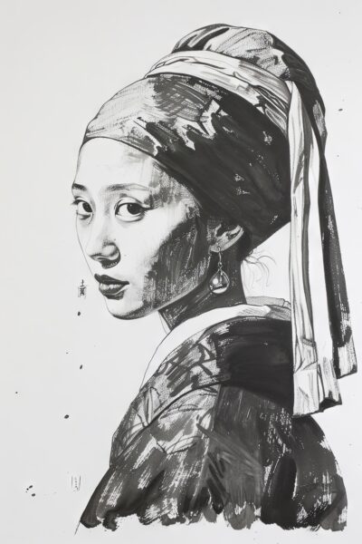 Frau mit Perlenohrring Poster