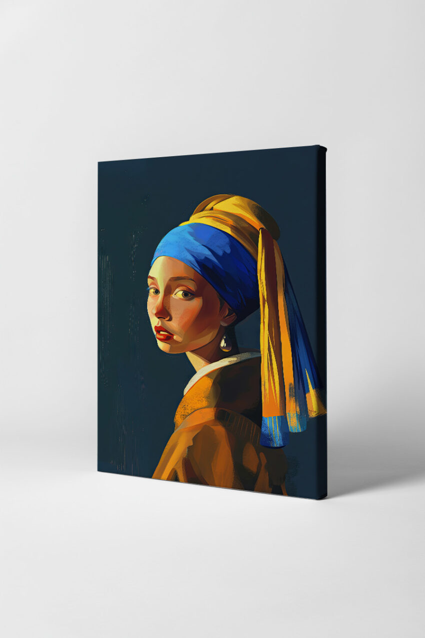 Digitale Kunst Poster Mädchen Perlenohrring blau-gelb