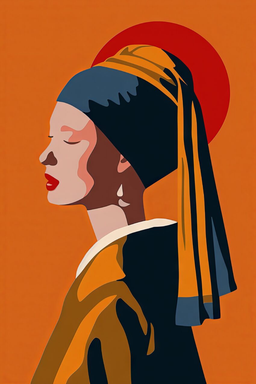 Digitale Kunst Poster Frau Turban Profil orange blau
