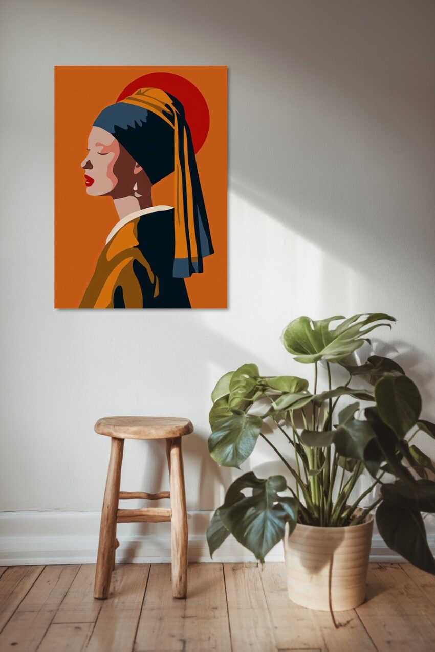 Digitale Kunst Poster Frau Turban Profil orange blau