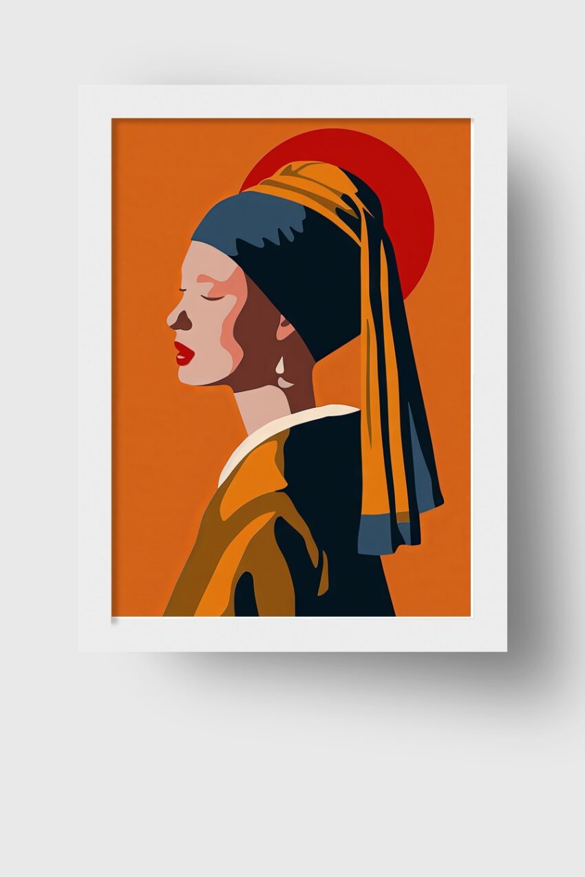 Digitale Kunst Poster Frau Turban Profil orange blau