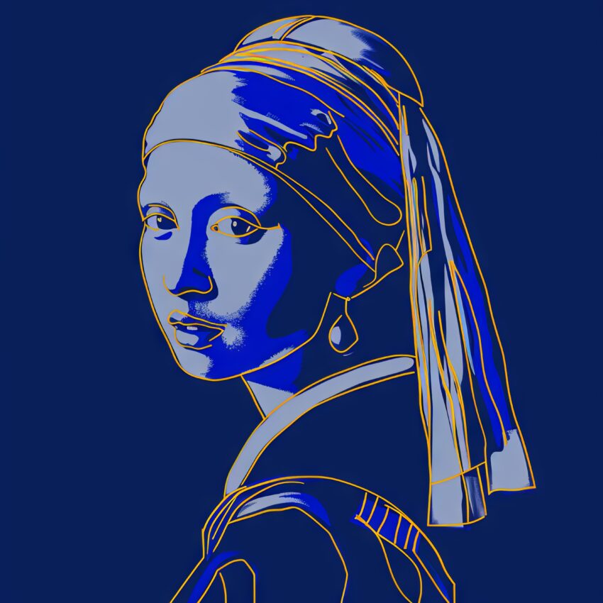 Digitale Kunst Poster Mädchen Perle blau gold