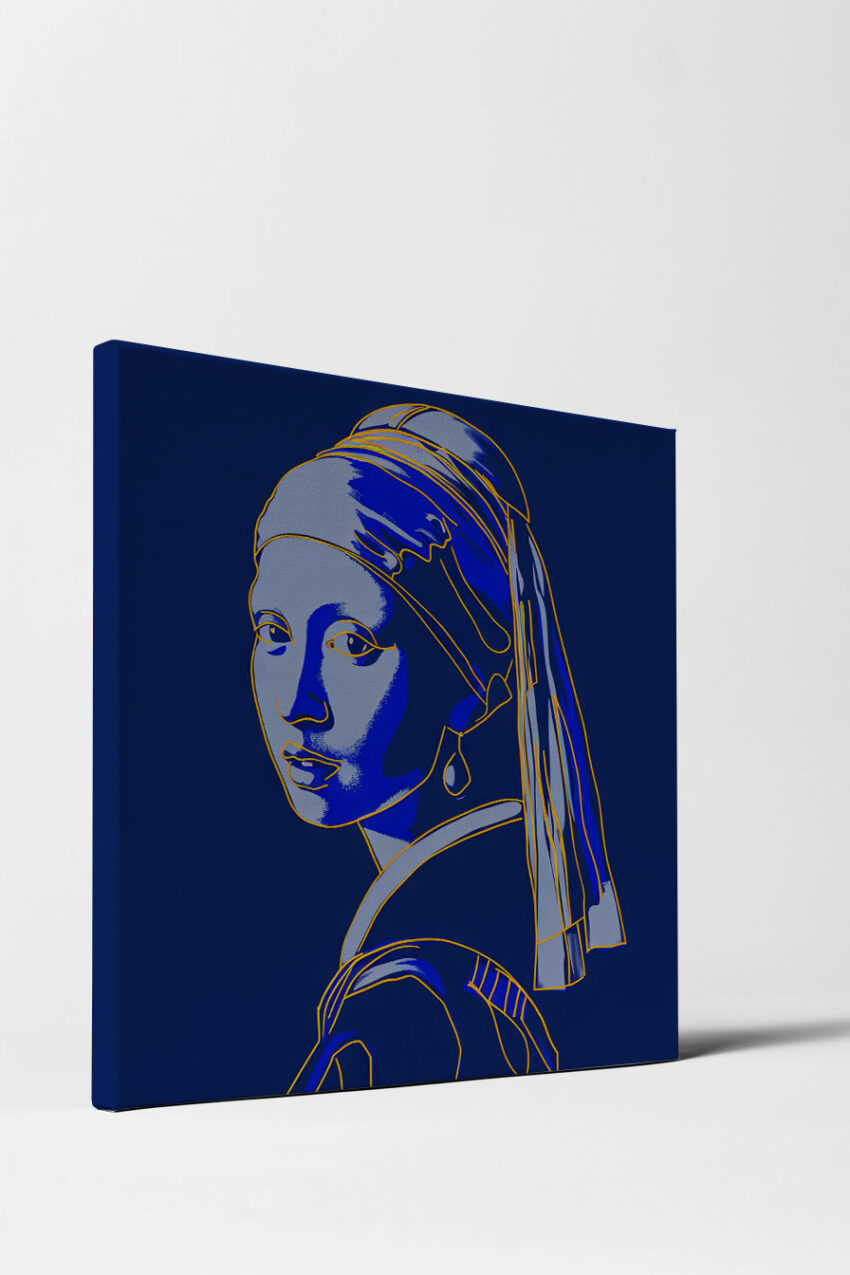 Digitale Kunst Poster Mädchen Perle blau gold