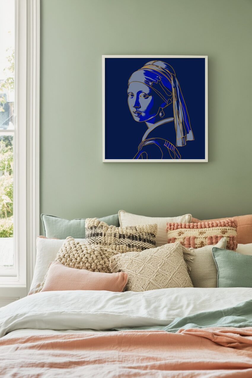 Digitale Kunst Poster Mädchen Perle blau gold