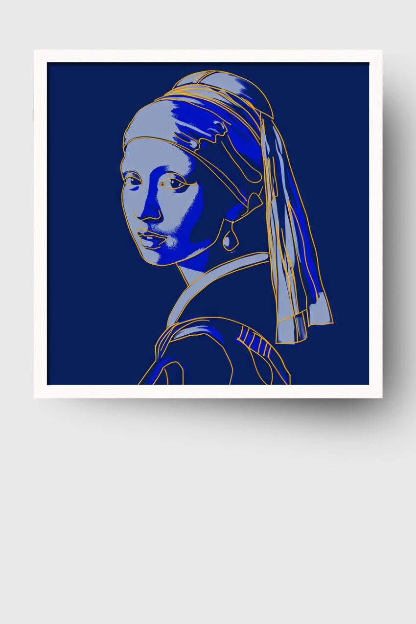 Digitale Kunst Poster Mädchen Perle blau gold