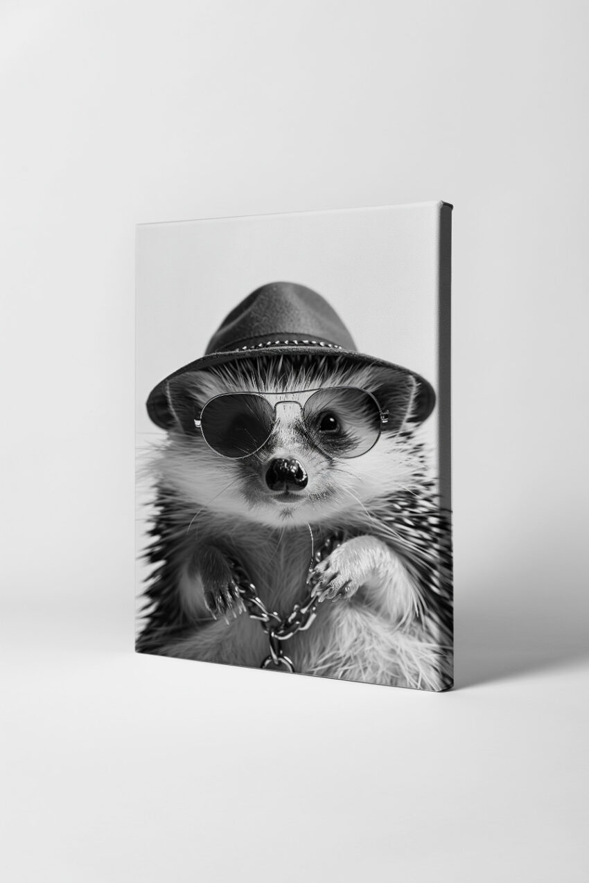 Fotografie Poster Igel Sonnenbrille schwarz-weiß Hut