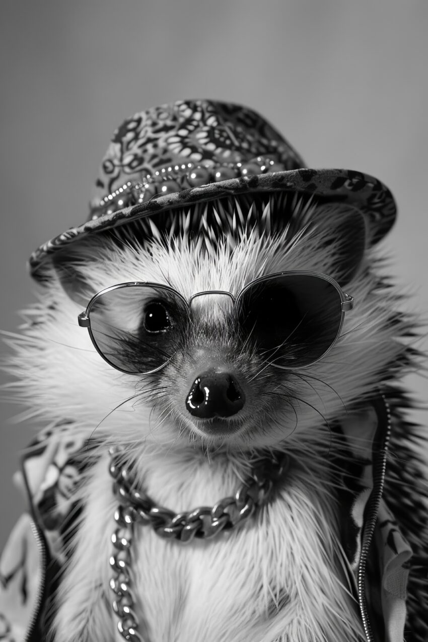 Fotografie Poster Igel Sonnenbrille schwarz-weiß