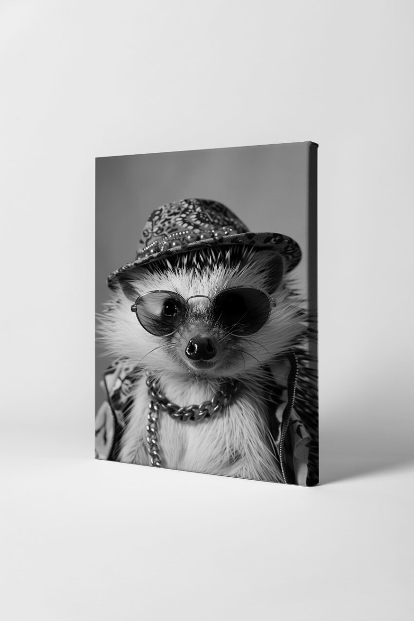 Fotografie Poster Igel Sonnenbrille schwarz-weiß