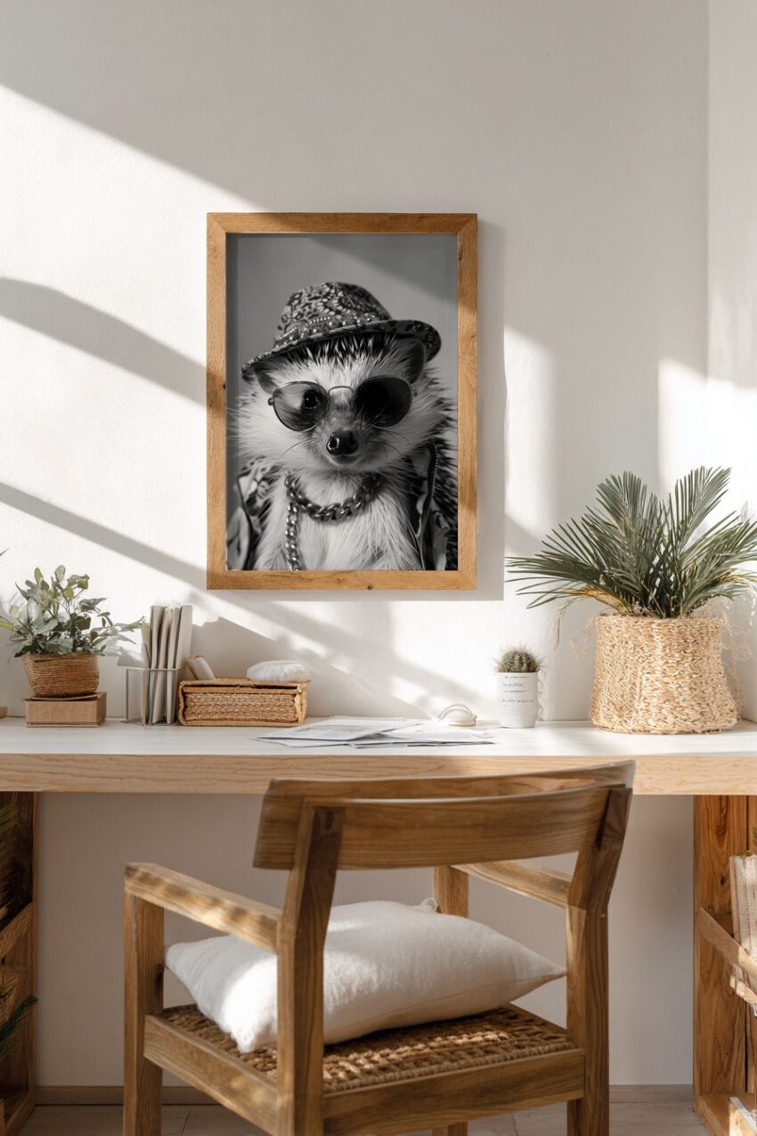 Fotografie Poster Igel Sonnenbrille schwarz-weiß