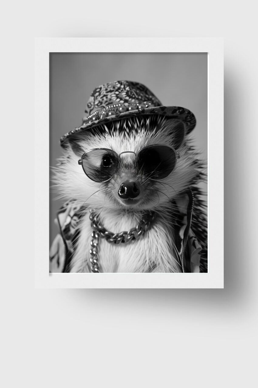 Fotografie Poster Igel Sonnenbrille schwarz-weiß