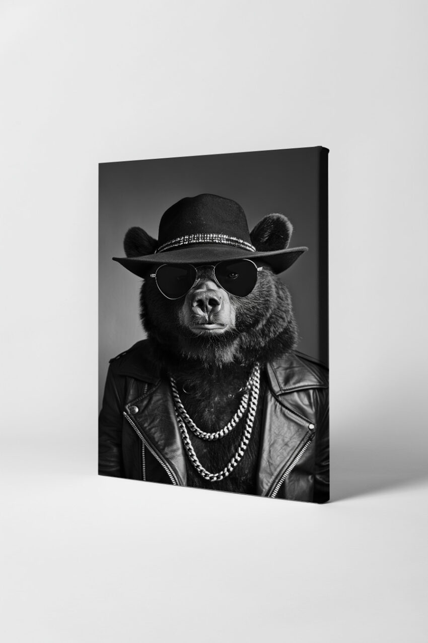 Fotografie Poster Bär mit Hut schwarz-weiß