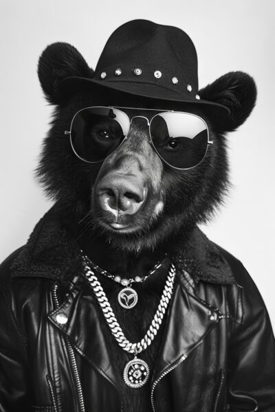 Bär mit Hut und Brille Leinwandbild