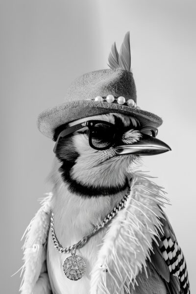 Eichelhäher mit Hut Gerahmt