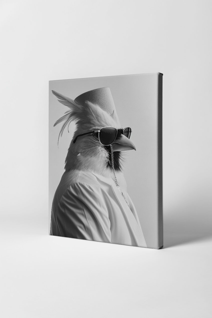 Fotografie Poster Hahn Hut Sonnenbrille schwarz-weiß elegant