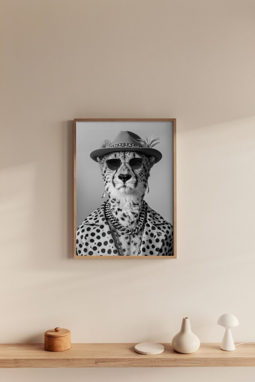 Fotografie Poster Gepard Porträt schwarz-weiß Mode