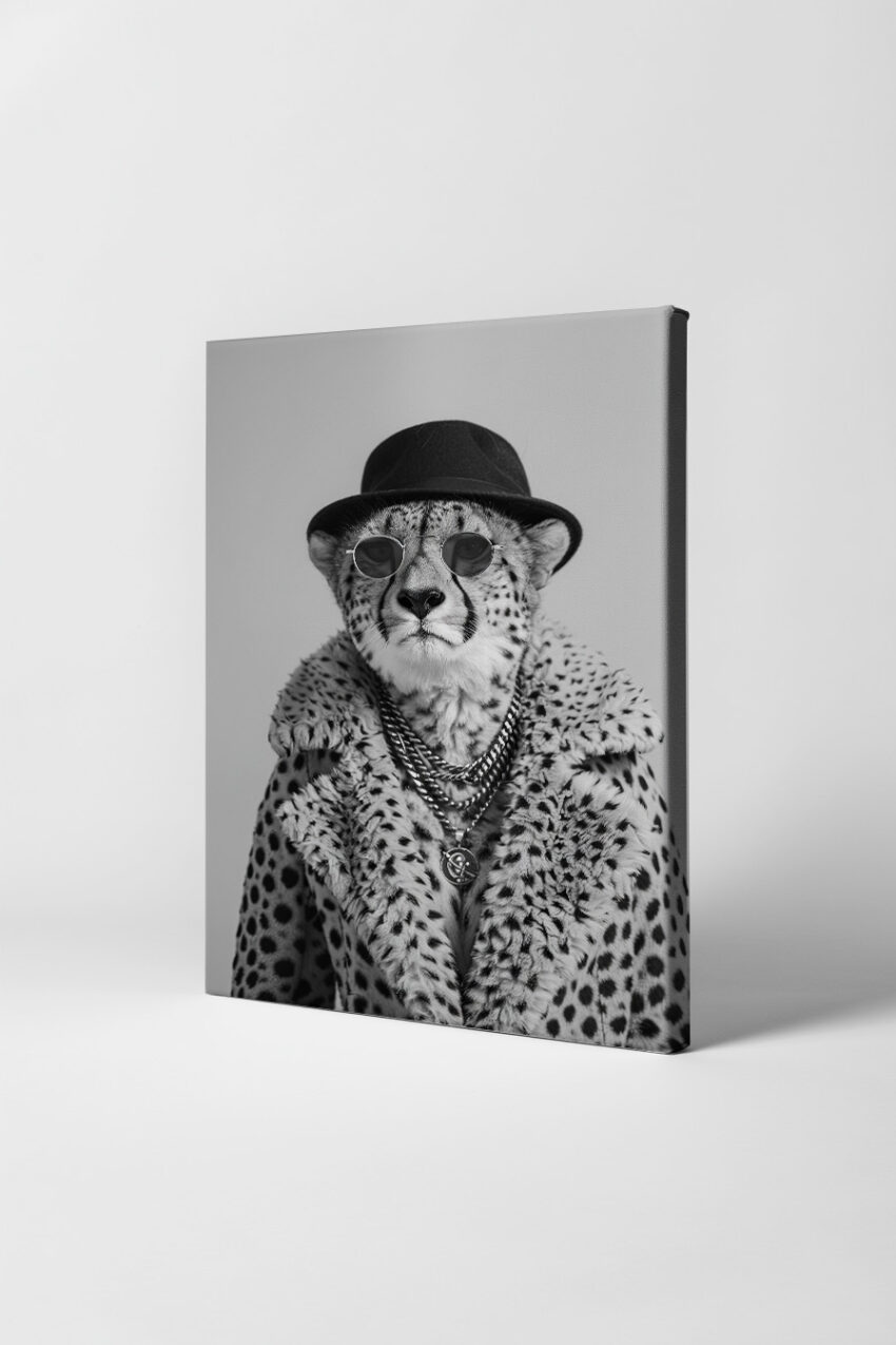 Fotografie Poster Gepard Hut schwarz-weiß Accessoire