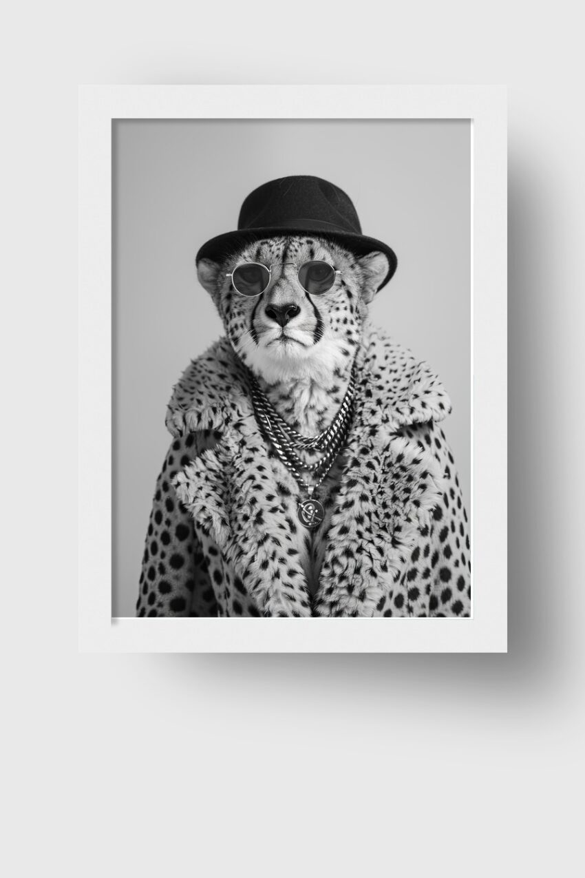 Fotografie Poster Gepard Hut schwarz-weiß Accessoire