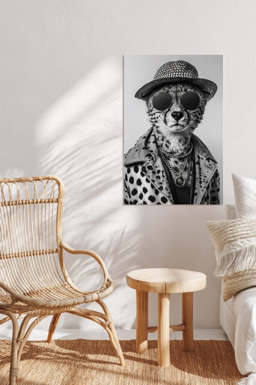 Fotografie Poster Gepard modisch schwarz-weiß