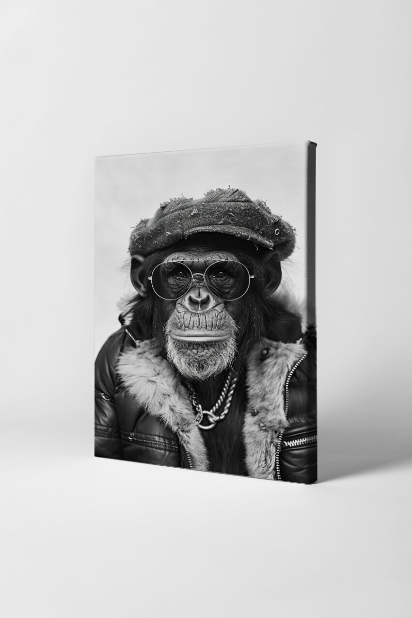 Fotografie Poster Schimpanse mit Brille schwarz-weiß