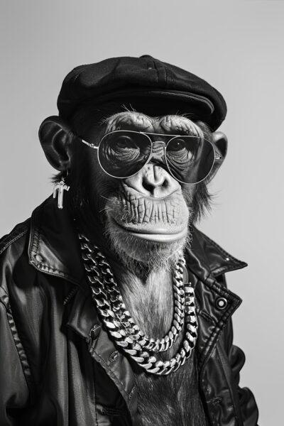 Schimpanse Lederjacke Gerahmt