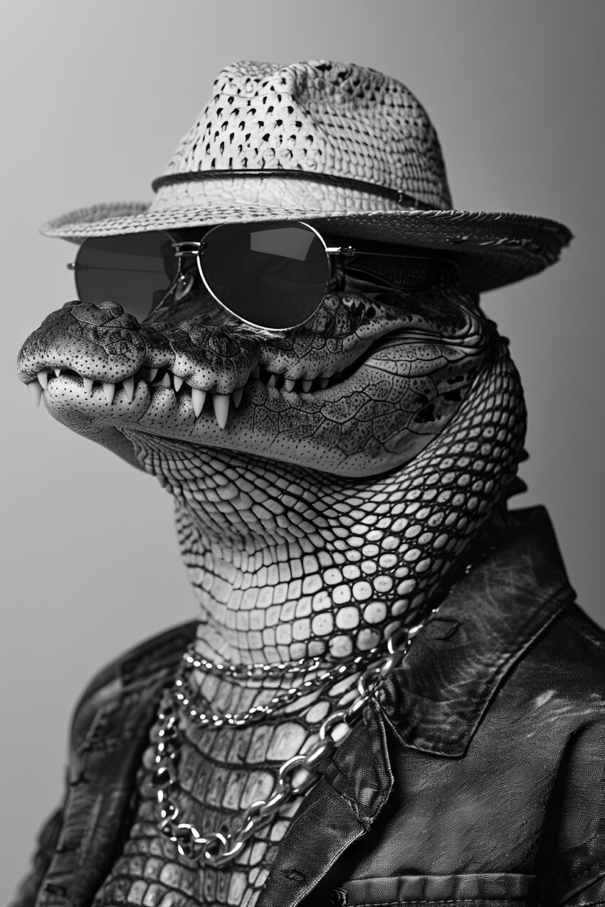 Fotografie Poster Alligator Sonnenbrille schwarz-weiß