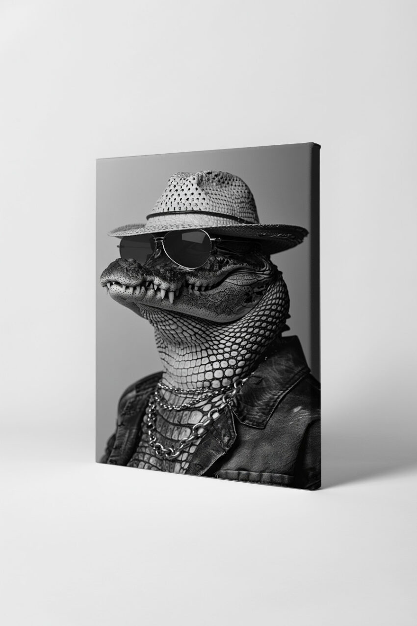 Fotografie Poster Alligator Sonnenbrille schwarz-weiß