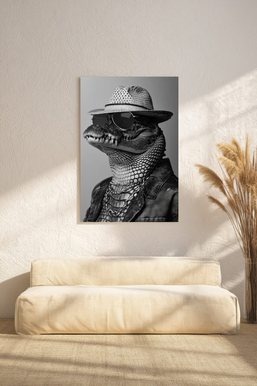Fotografie Poster Alligator Sonnenbrille schwarz-weiß