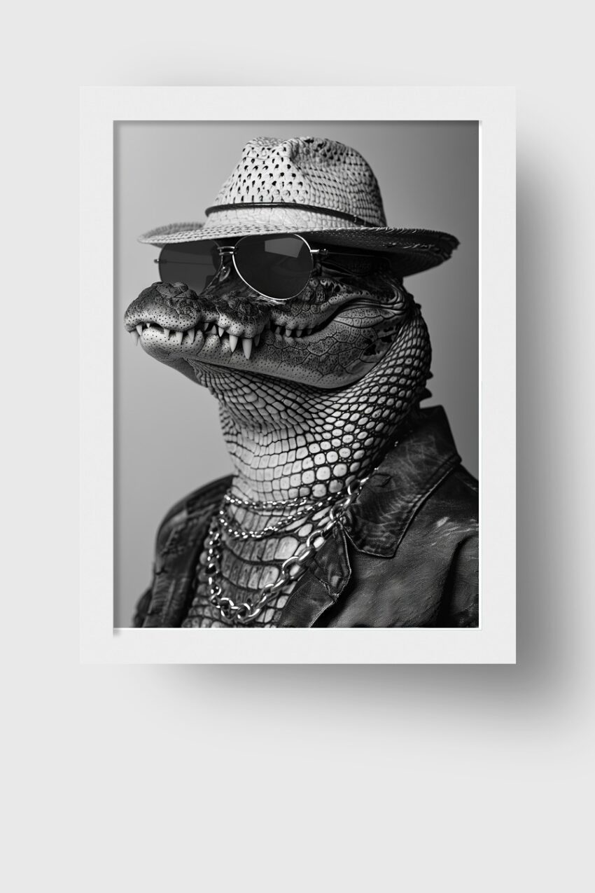 Fotografie Poster Alligator Sonnenbrille schwarz-weiß