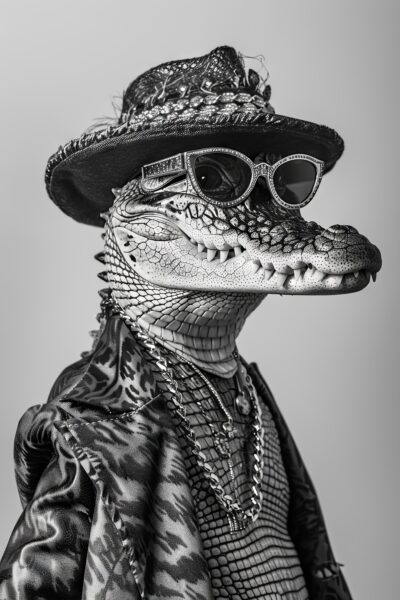 Krokodil mit Hut Leinwandbild