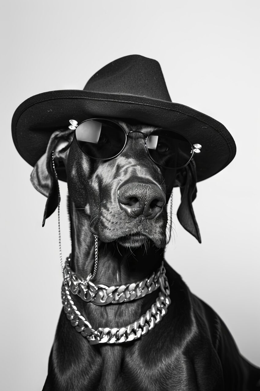 Fotografie Poster Hund Sonnenbrille schwarz weiß