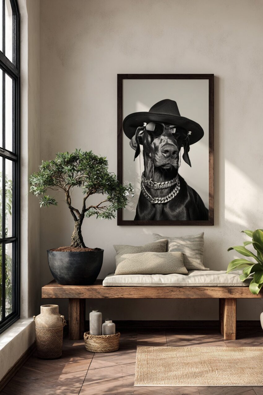 Fotografie Poster Hund Sonnenbrille schwarz weiß