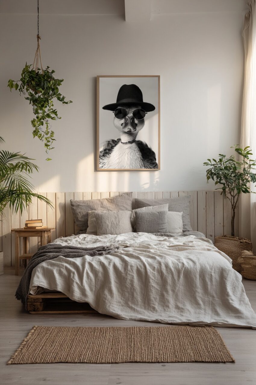 Fotografie Poster Ente schwarz-weiß Hut Sonnenbrille